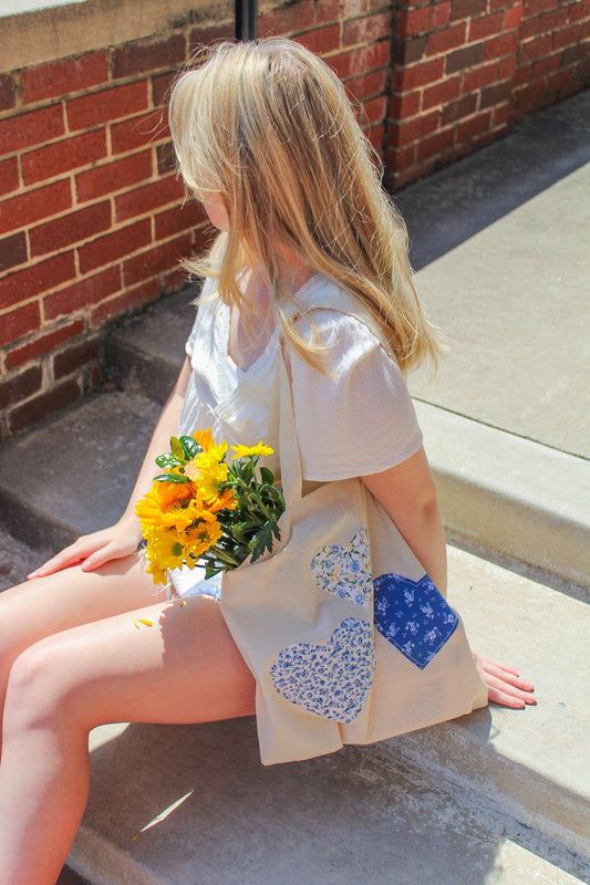Blue Patchwork Three-Heart Tote 💙💙💙