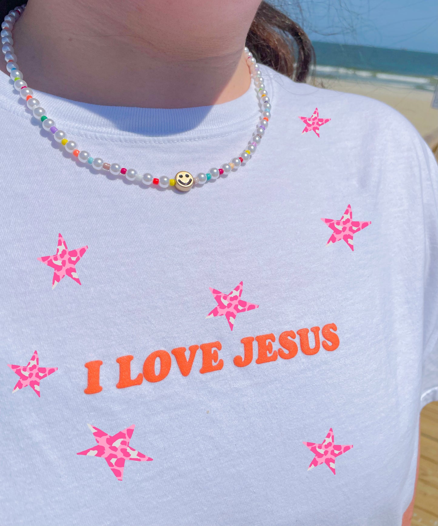 rainbow smiley pearl necklace